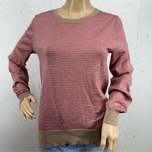 GAP Women's Size Medium Fuchsia and Camel Striped Wool Sweater New with Tags - Picture 1 of 16